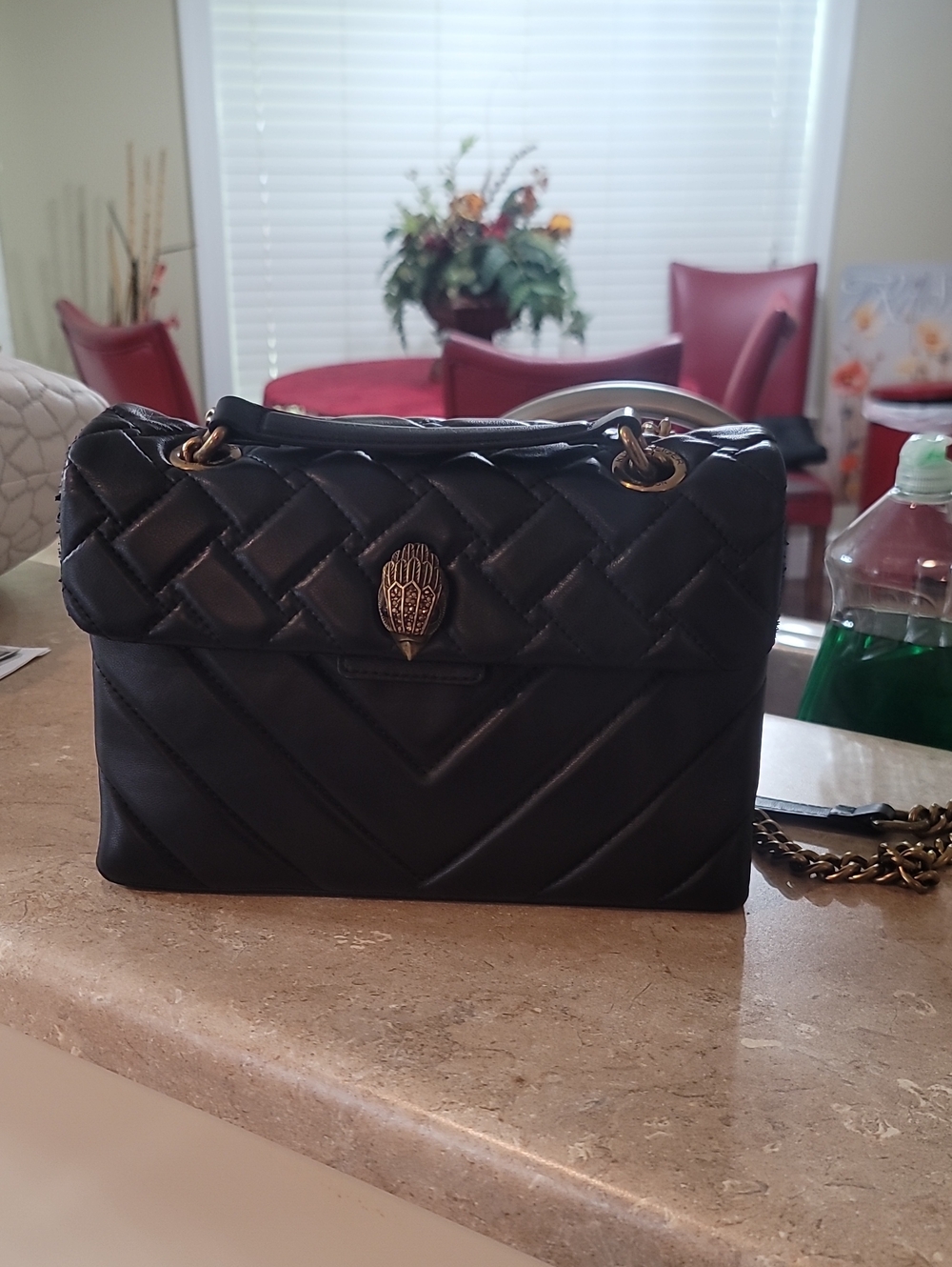 Kurt Geiger Black Quilted Shoulder Bag with Gold Hardware